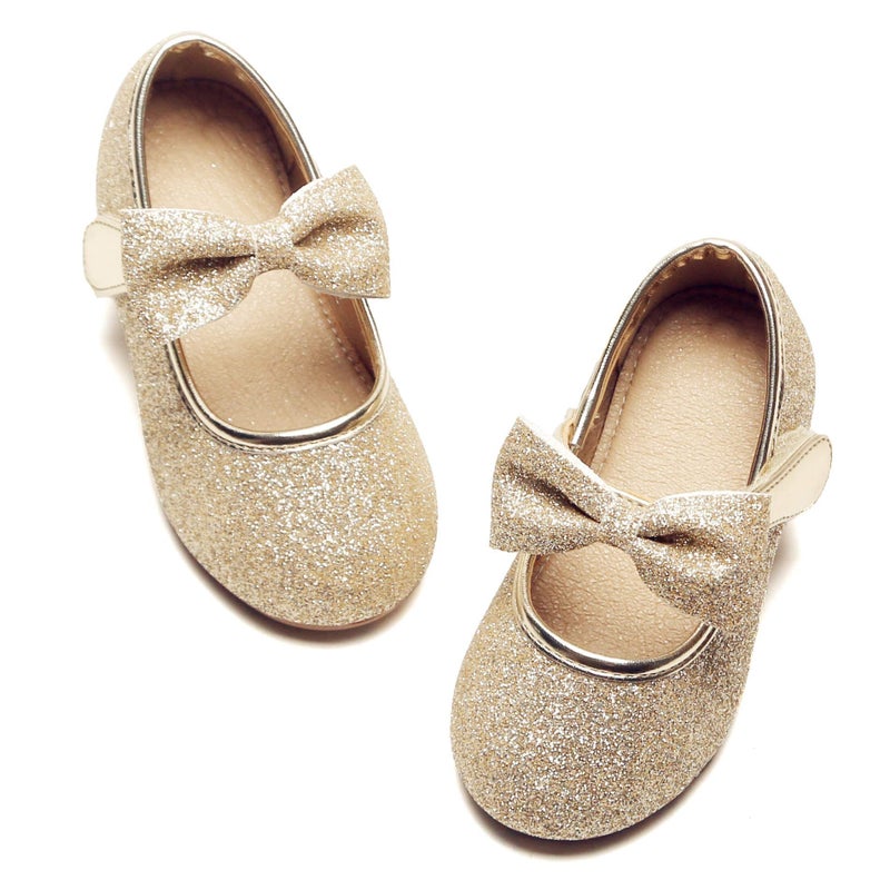 Felix & Flora Girls Mary Jane Flat Dress Shoe for Toddler Little Kid Party School (7 Toddler,Gold) - Image 1